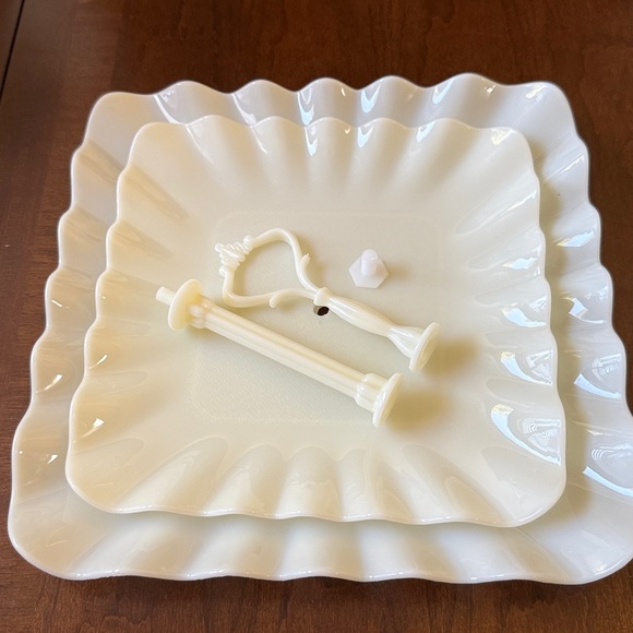 Elegant Cream Two-Tier Serving Tray plastic server sandwich cupcake dessert - Picture 9 of 9